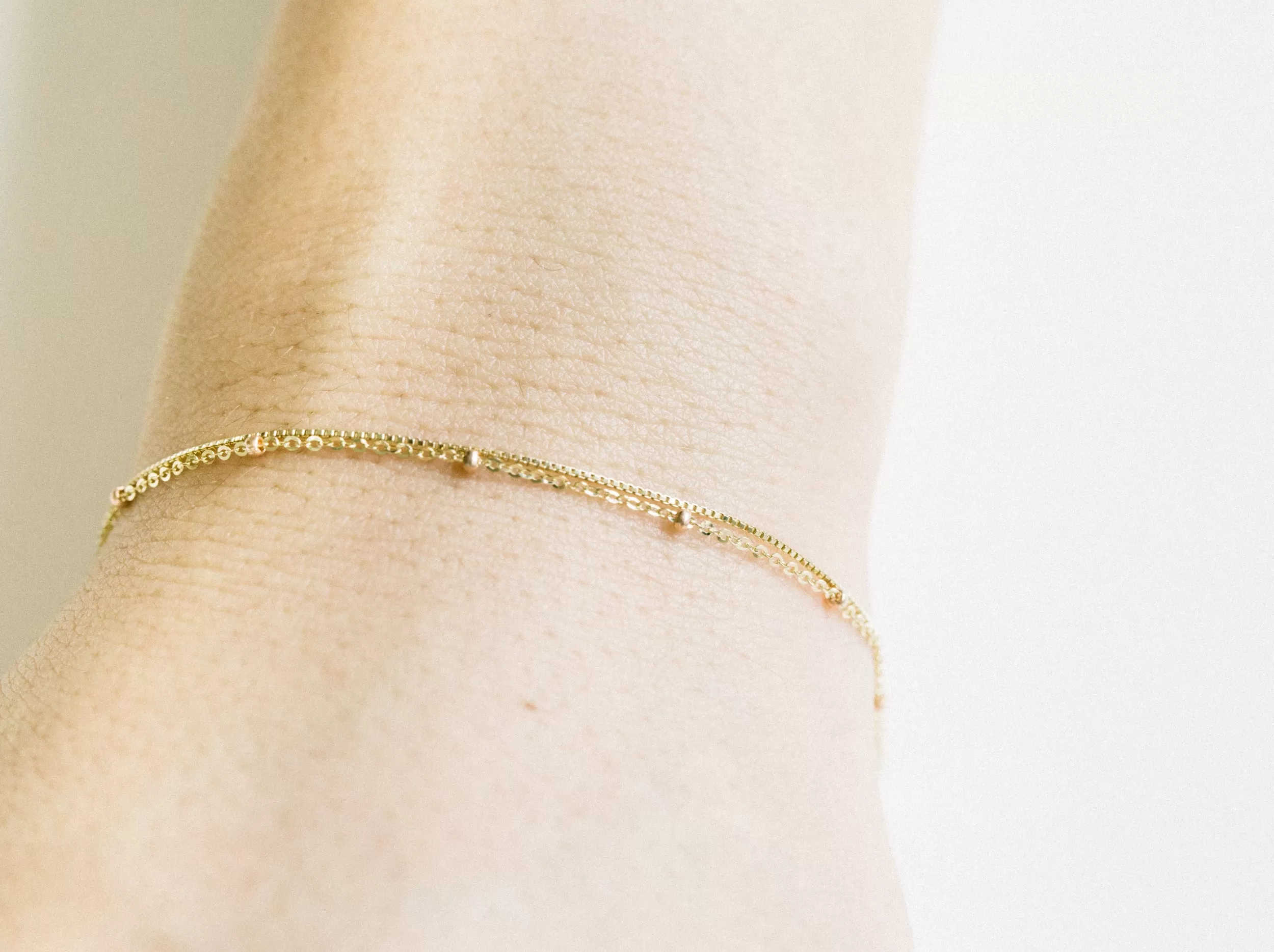 14K Gold Mother's Bridesmaid Gift Personalized Bead Chain Anklet Bracelet