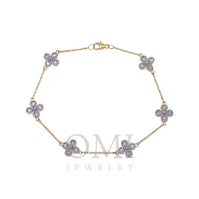 14K GOLD ROUND DIAMOND CLOVER CHAIN BRACELET 0.57 CT