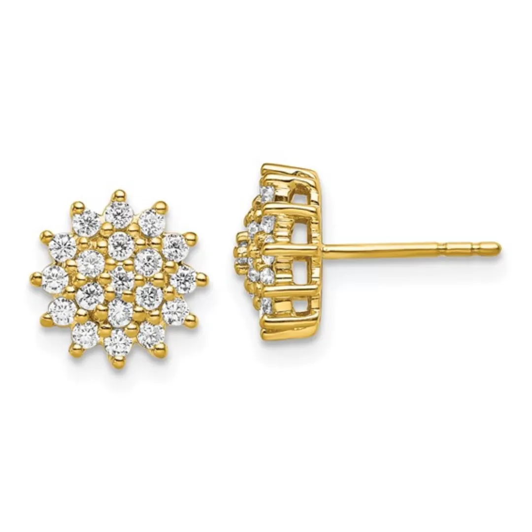 14K Yellow Gold Lab Diamond Cluster Post Earrings