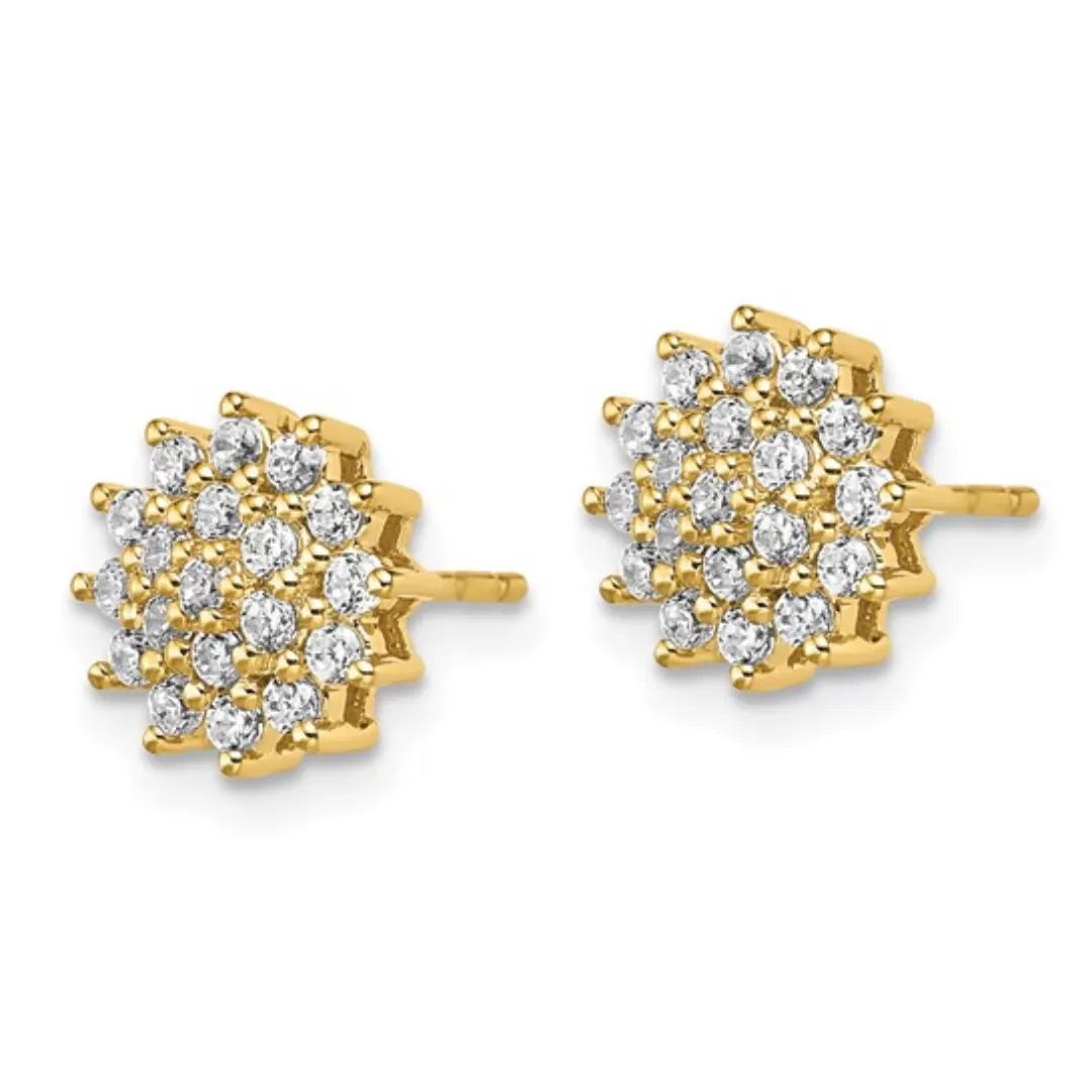 14K Yellow Gold Lab Diamond Cluster Post Earrings