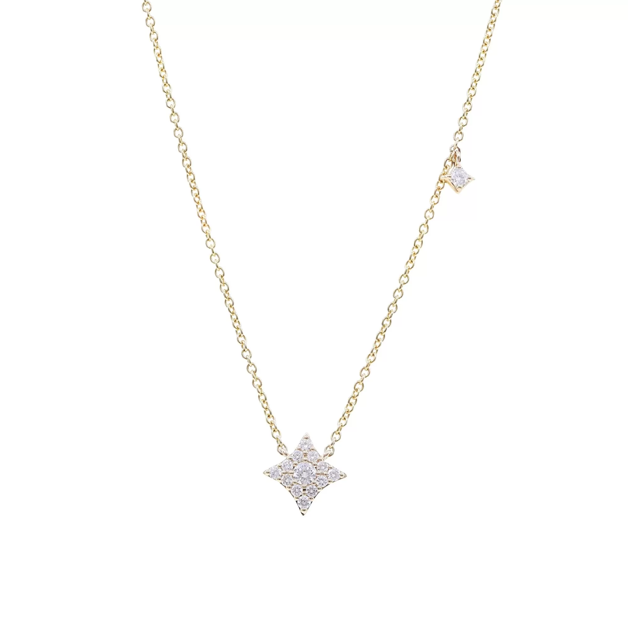 14K YELLOW GOLD PAVE STAR CABLE CHAIN NECKLACE 0.23CTW