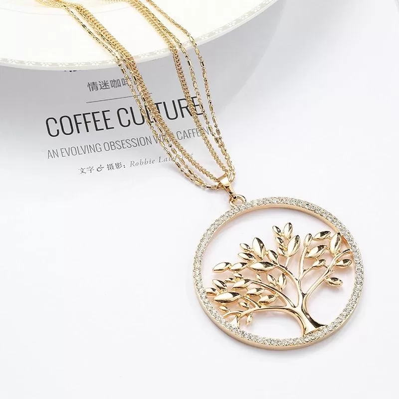 18K Gold Plated Silver Crystal Tree of Life Pendant Necklace for Women