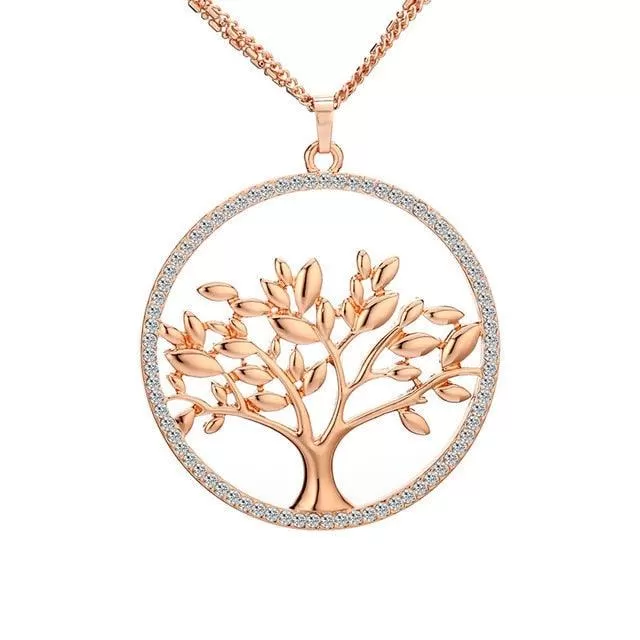 18K Gold Plated Silver Crystal Tree of Life Pendant Necklace for Women