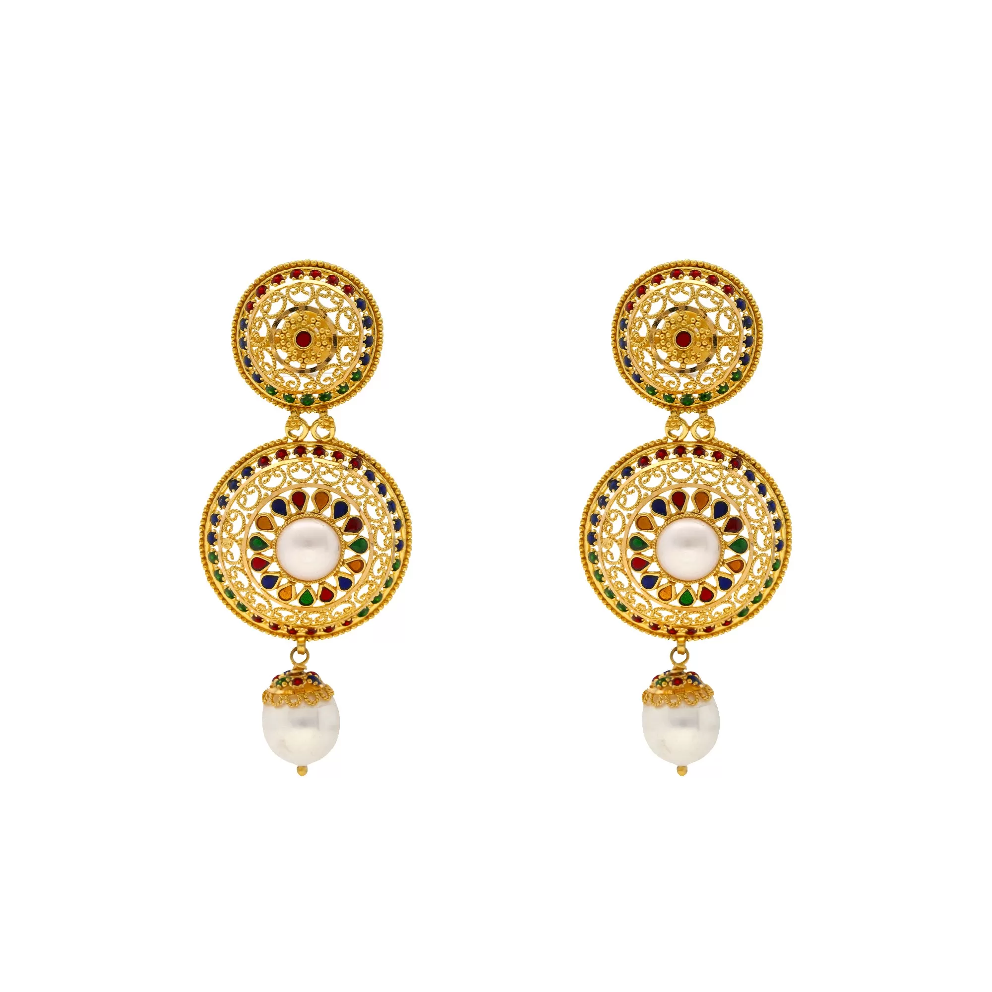 22K Gold Meenakari & Pearl Jewelry Set (72.6gm)