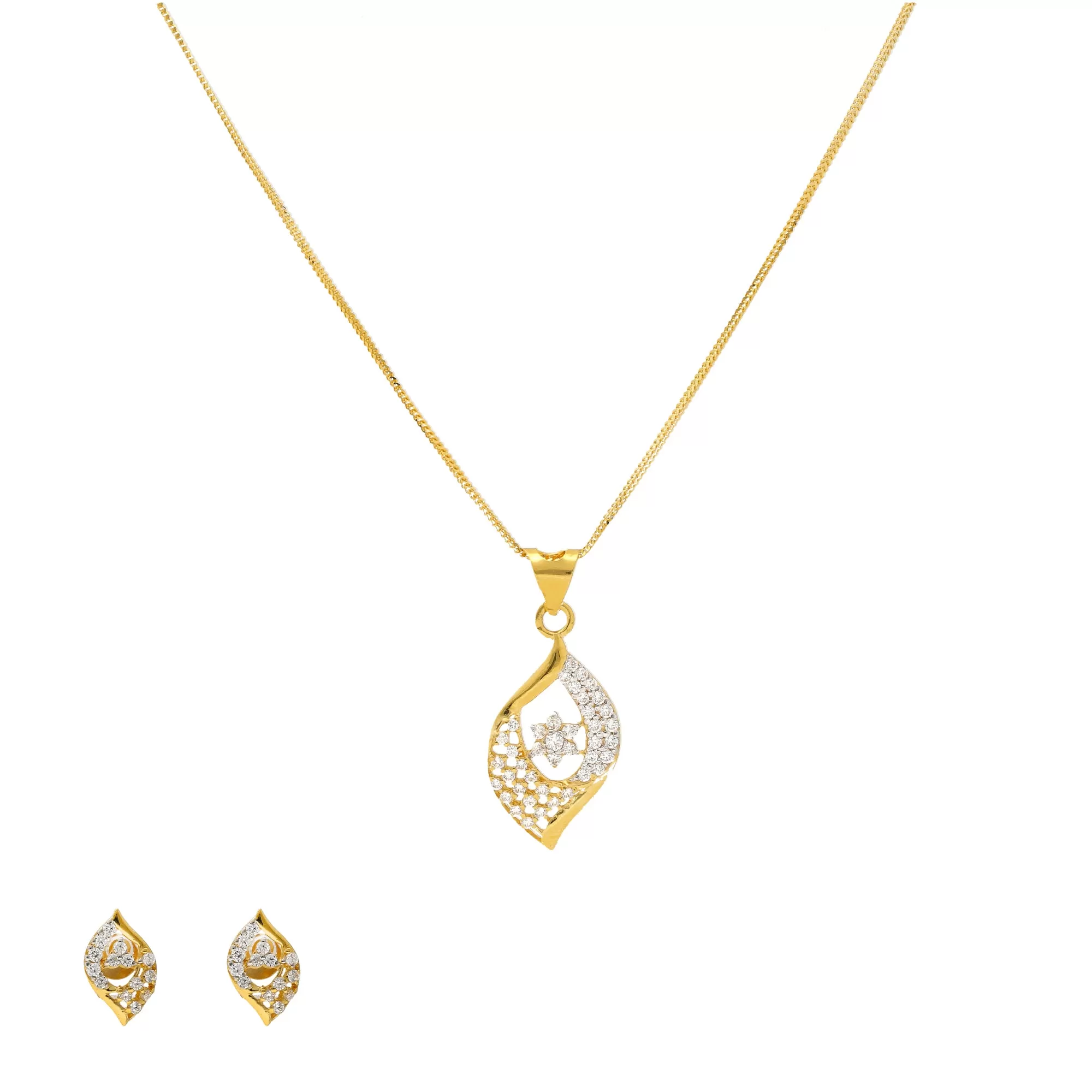 22K Yellow Gold & CZ Fancy Pendant Set (7gm)