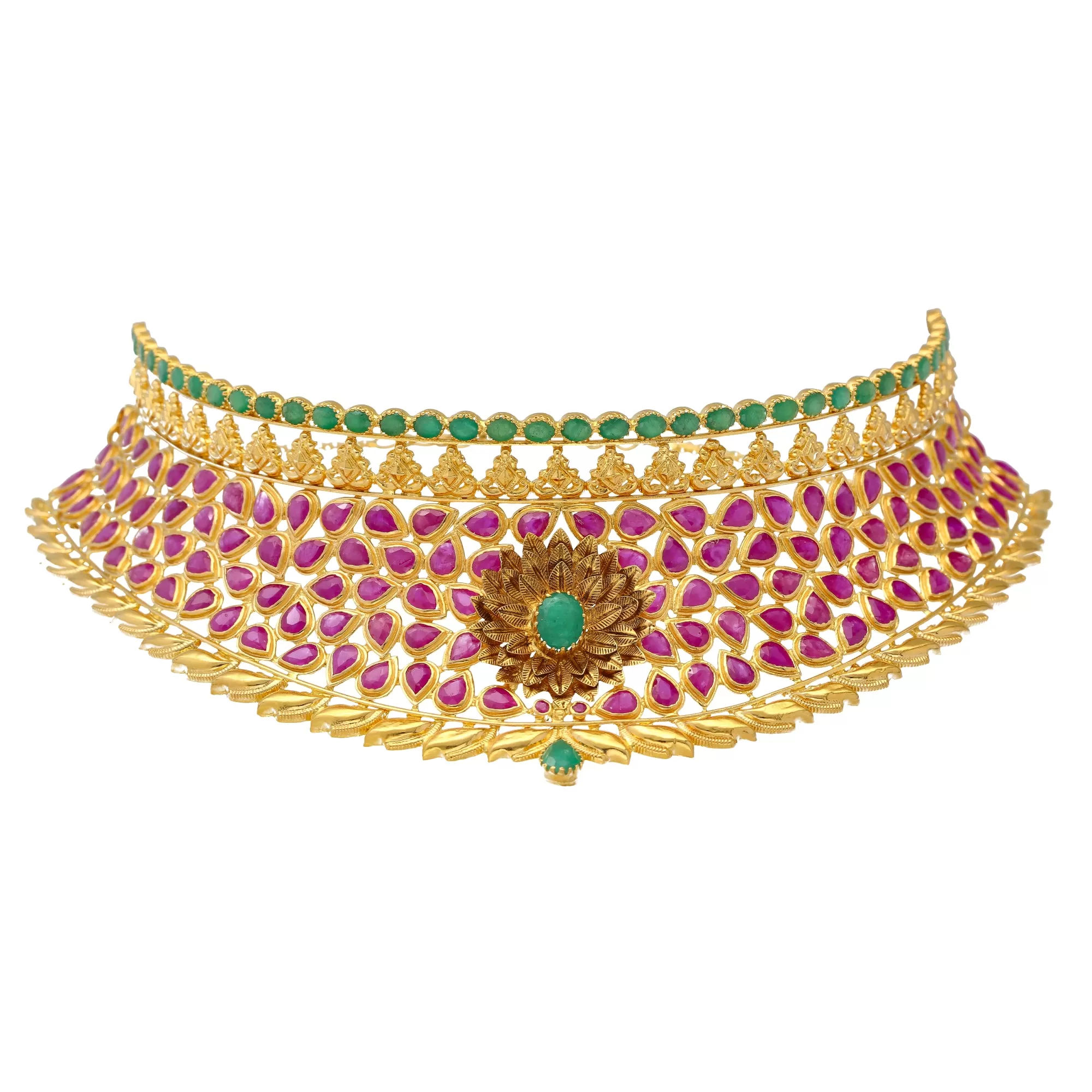 22K Yellow Gold Choker Set w/ Gems & Pearls (76.9gm)