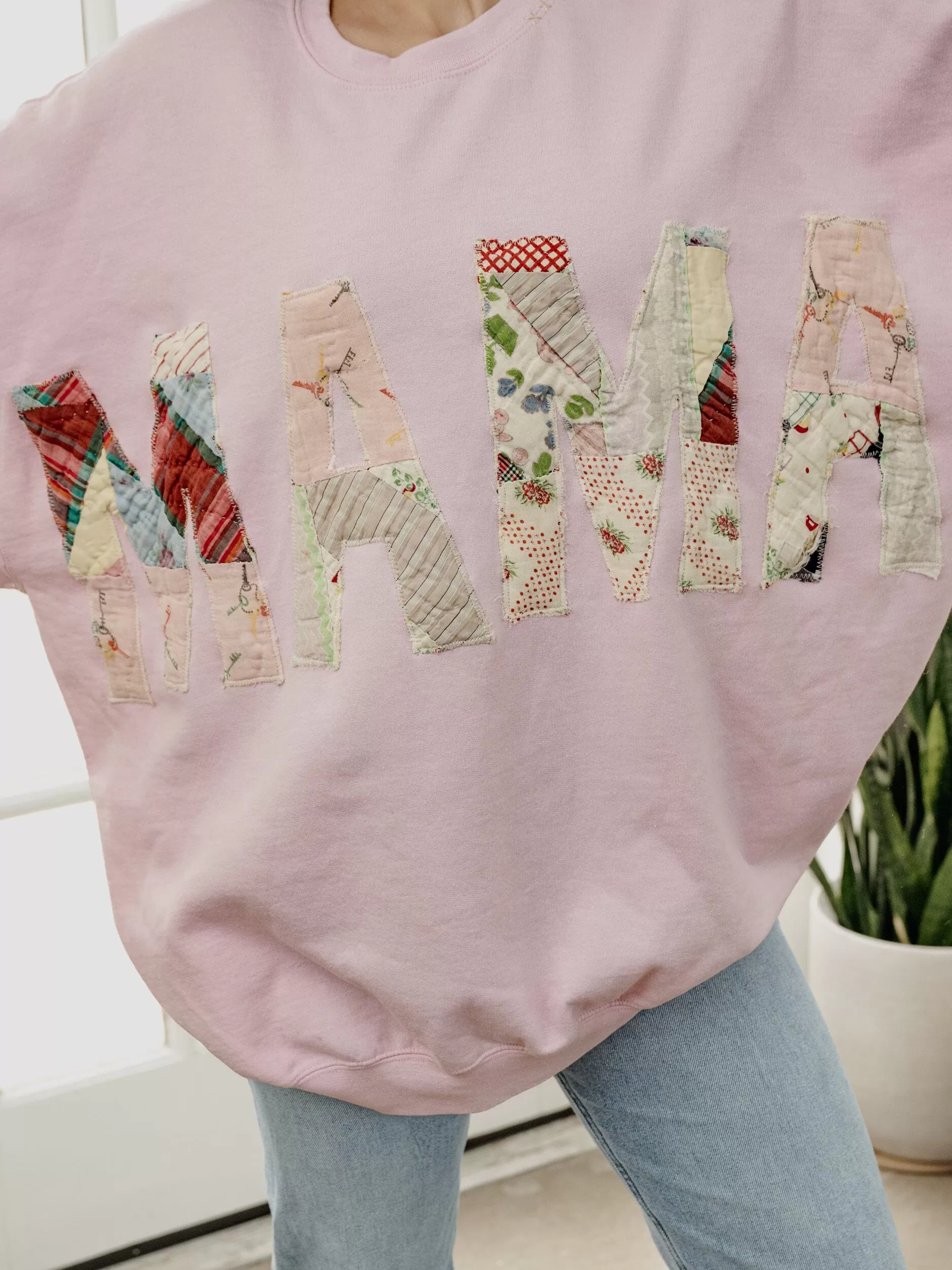 2XL MAMA Quilted Applique Pink Thrifted Sweatshirt