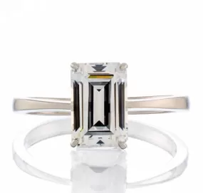 3 Carat Emerald Cut Cubic Zirconia Solitaire Engagement Ring - White Gold Plated Sterling Silver