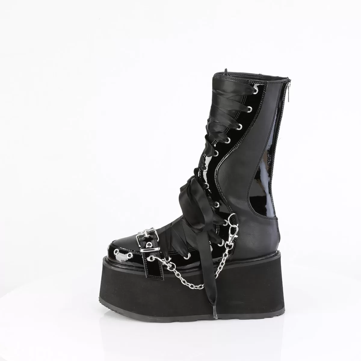 3 Inch Platform DAMNED-120 Black Vegan Leather-Patent