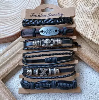 6 Pcs Set Leather Men's Bracelets