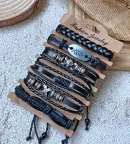 6 Pcs Set Leather Men's Bracelets