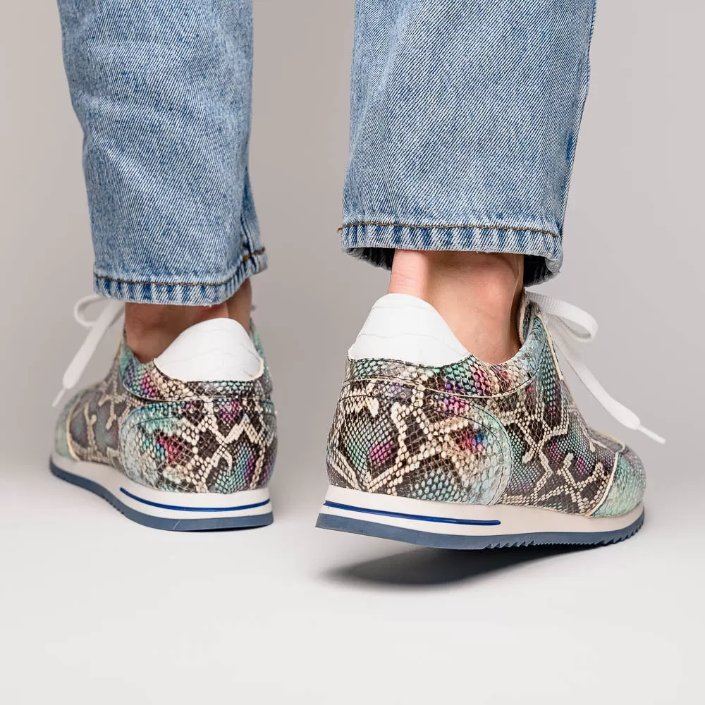 65-215-BLU PERI Python Embossed Italian Calfskin Sneakers, Marine Blue