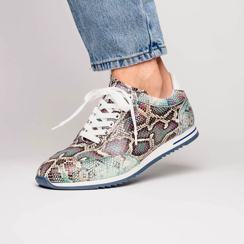 65-215-BLU PERI Python Embossed Italian Calfskin Sneakers, Marine Blue