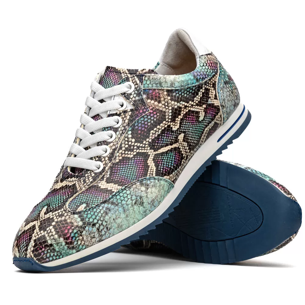 65-215-BLU PERI Python Embossed Italian Calfskin Sneakers, Marine Blue