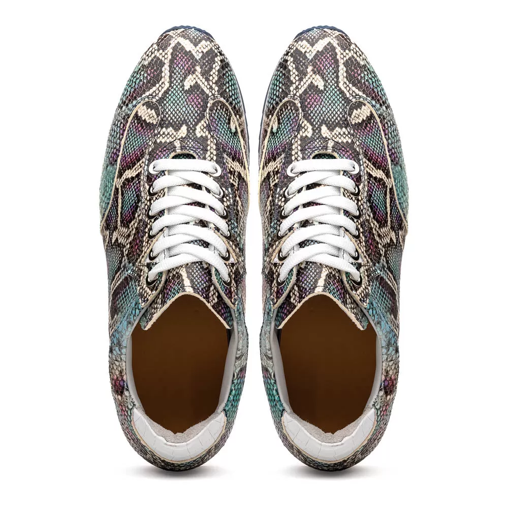 65-215-BLU PERI Python Embossed Italian Calfskin Sneakers, Marine Blue