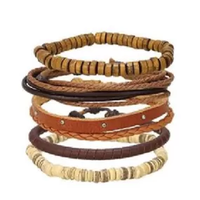 6pc Brown Leather Bracelets