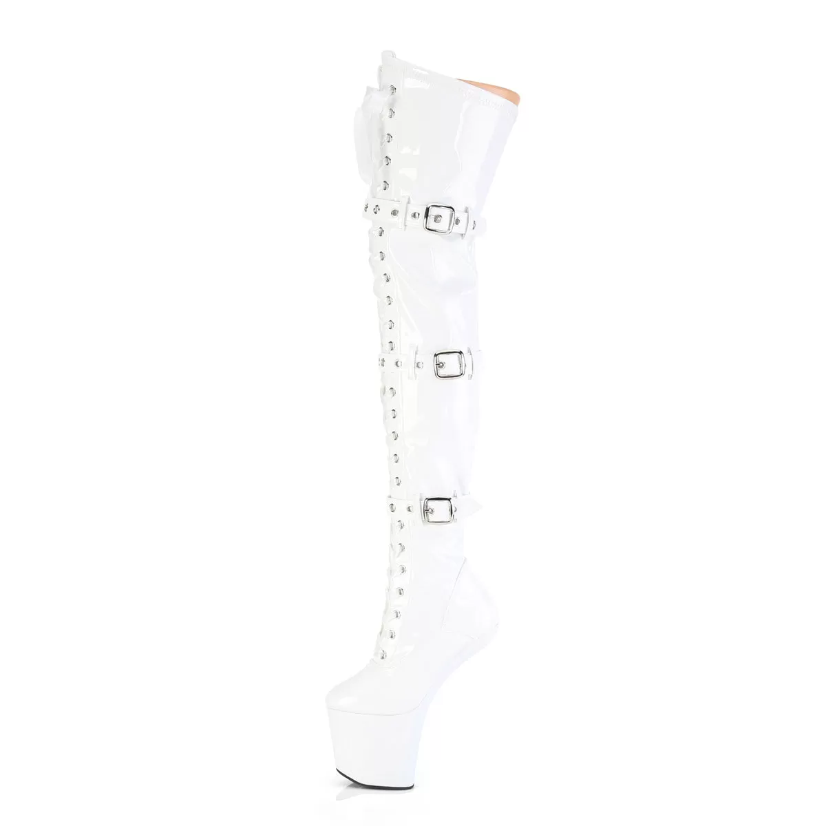 8 Inch Heelless CRAZE-3028 White Patent