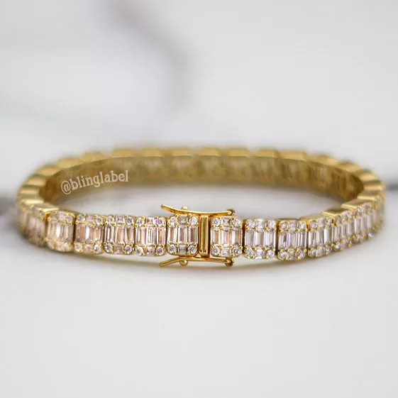 8.5mm Iced Out Baguette Link Bracelet in Gold