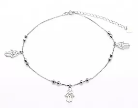 925 Sterling Silver Hamsa Anklet Rhodium Plated