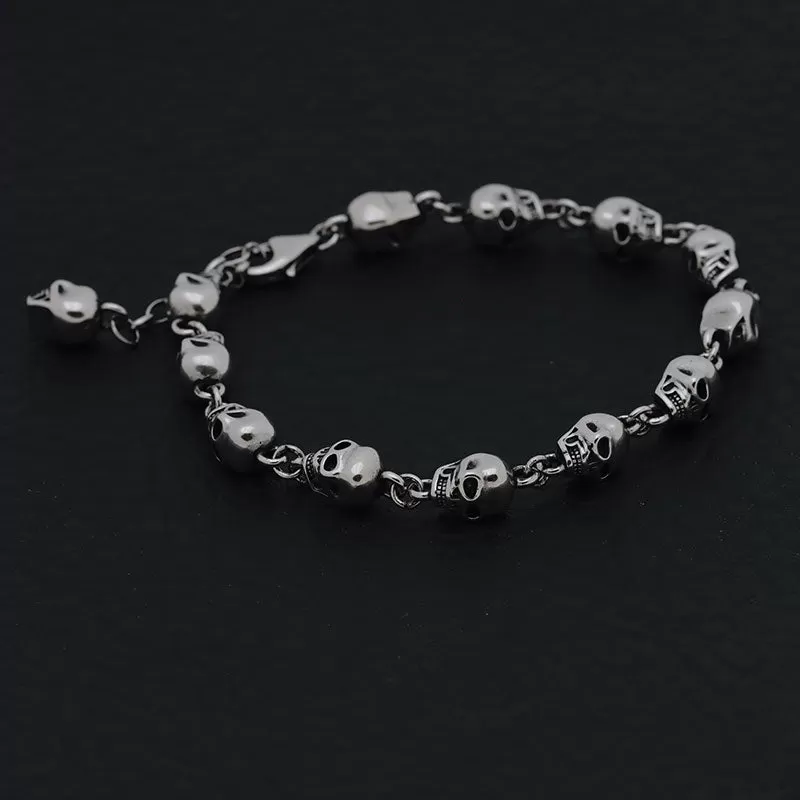 925 Sterling Silver Skull Bead Bracelet