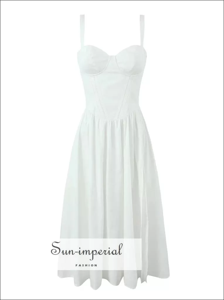 A-line White Midi Dress With Criss Cross Tie Back