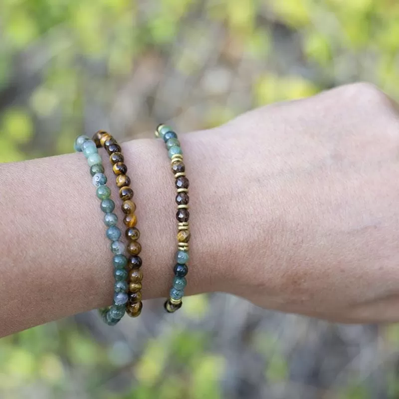 Abundance & Prosperity Moss Agate and Smoky Quartz Delicate Bracelet Set