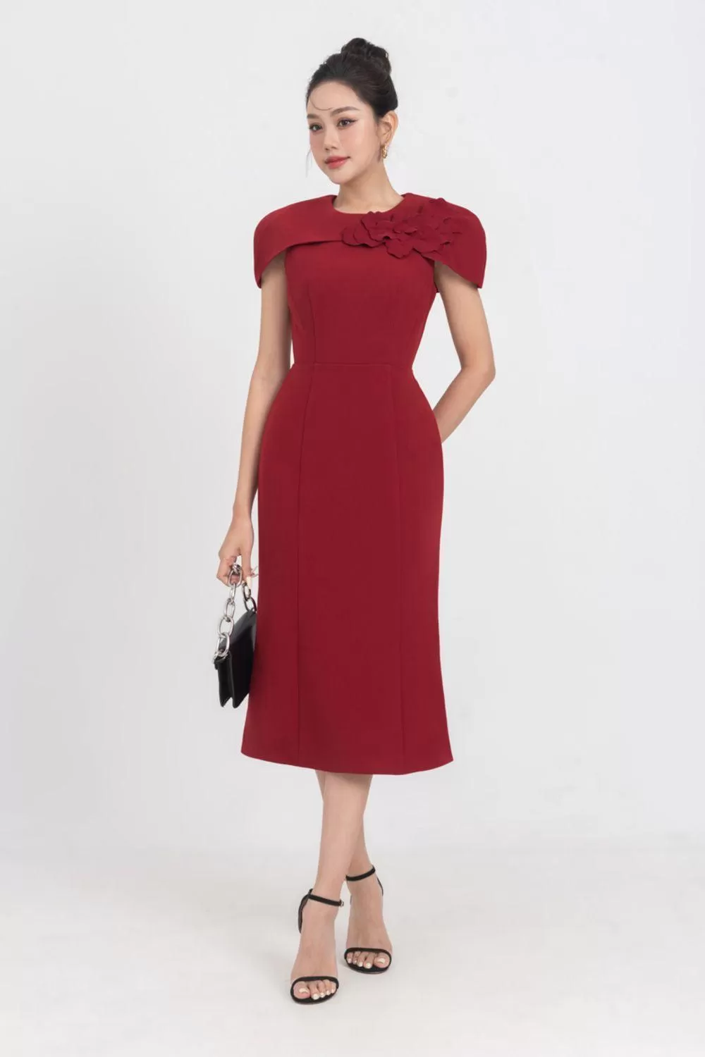 Almira Trumpet Round Neck Polycotton Midi Dress