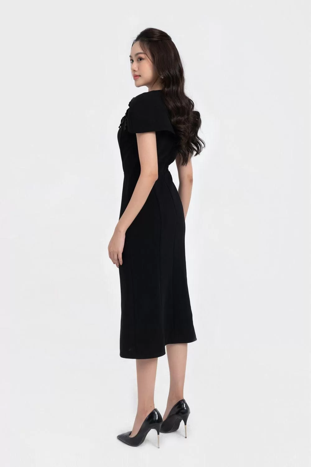 Almira Trumpet Round Neck Polycotton Midi Dress