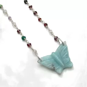 Amazonite gemstone Butterfly on Wrapped Sterling Silver and Mixed gemstones Choker