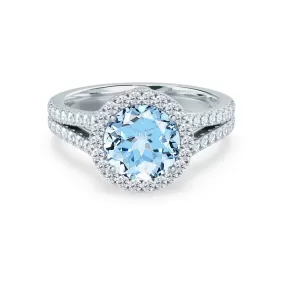 AMELIA - Chatham® Lab Grown Aqua Spinel & Diamond Platinum 950 Halo Ring