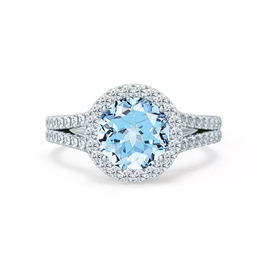 AMELIA - Chatham® Lab Grown Aqua Spinel & Diamond Platinum 950 Halo Ring