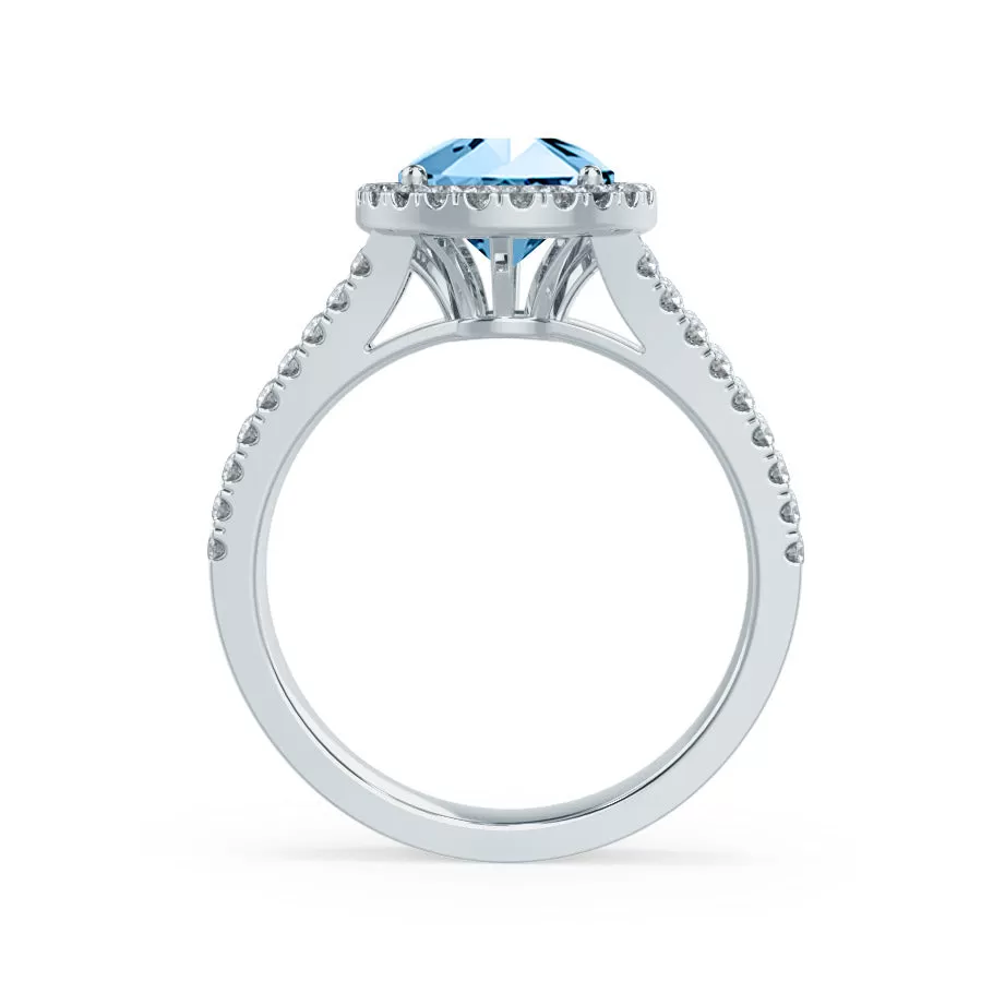 AMELIA - Chatham® Lab Grown Aqua Spinel & Diamond Platinum 950 Halo Ring