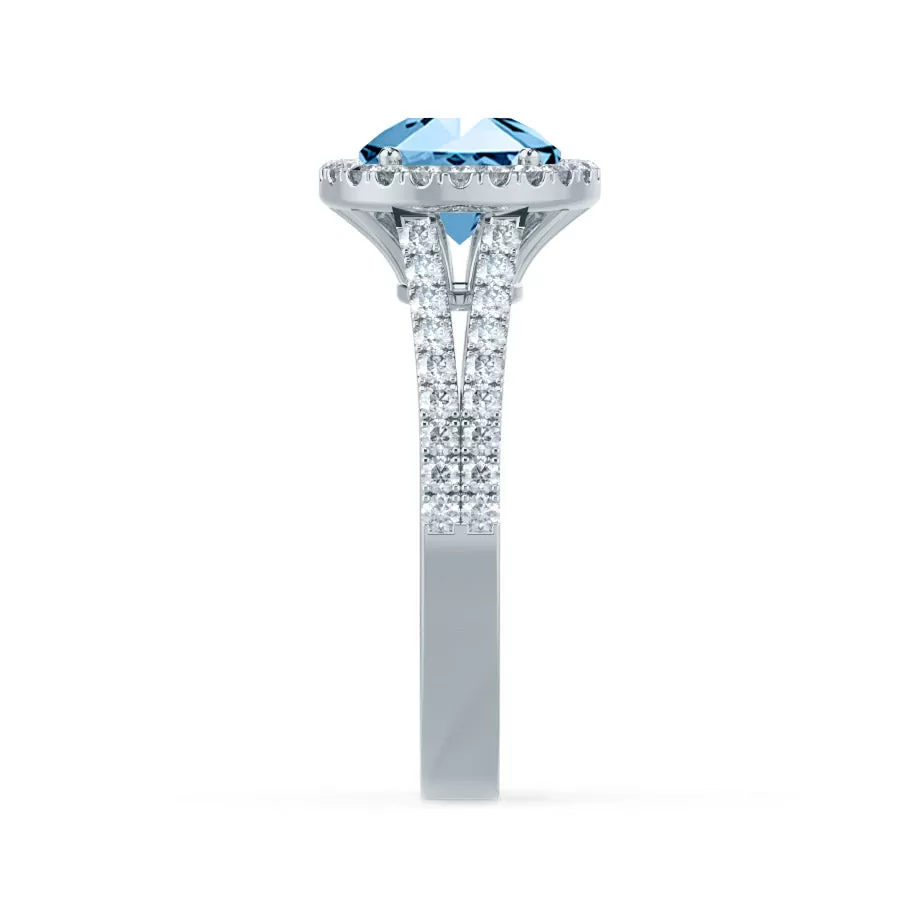 AMELIA - Chatham® Lab Grown Aqua Spinel & Diamond Platinum 950 Halo Ring