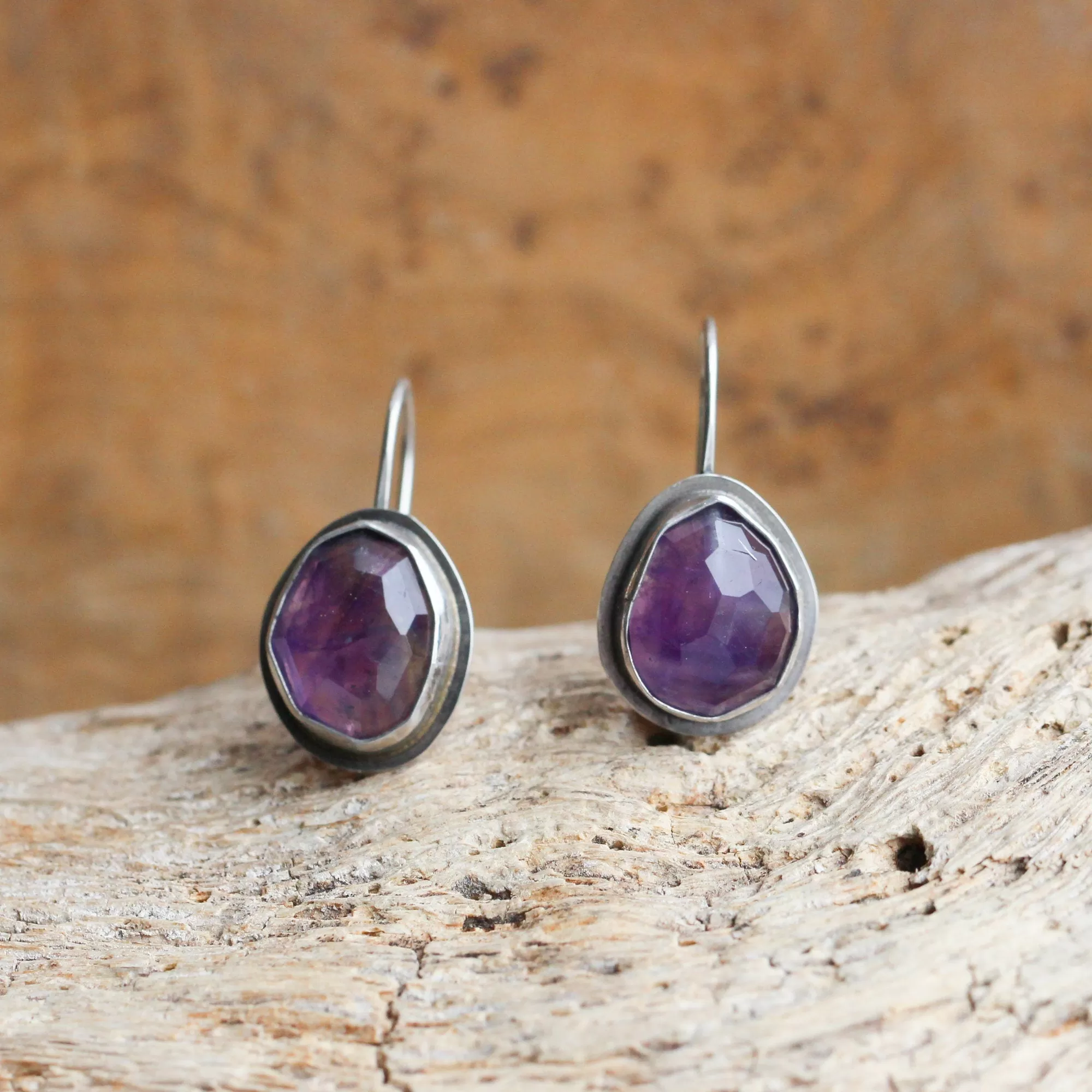 Amethyst French Clip Earrings - Chunky Amethyst Earrings - Silversmith Earrings - Sterling Silver