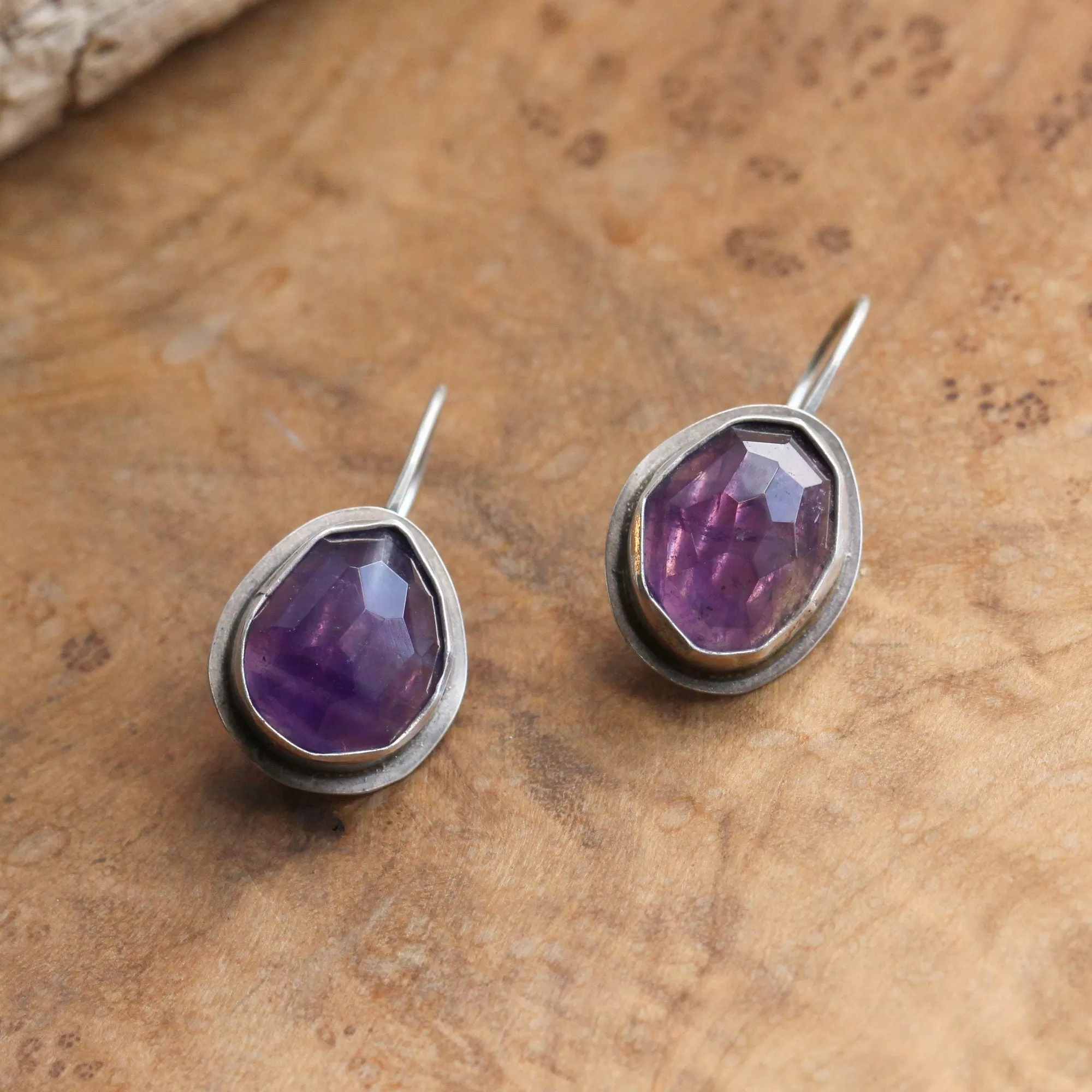 Amethyst French Clip Earrings - Chunky Amethyst Earrings - Silversmith Earrings - Sterling Silver