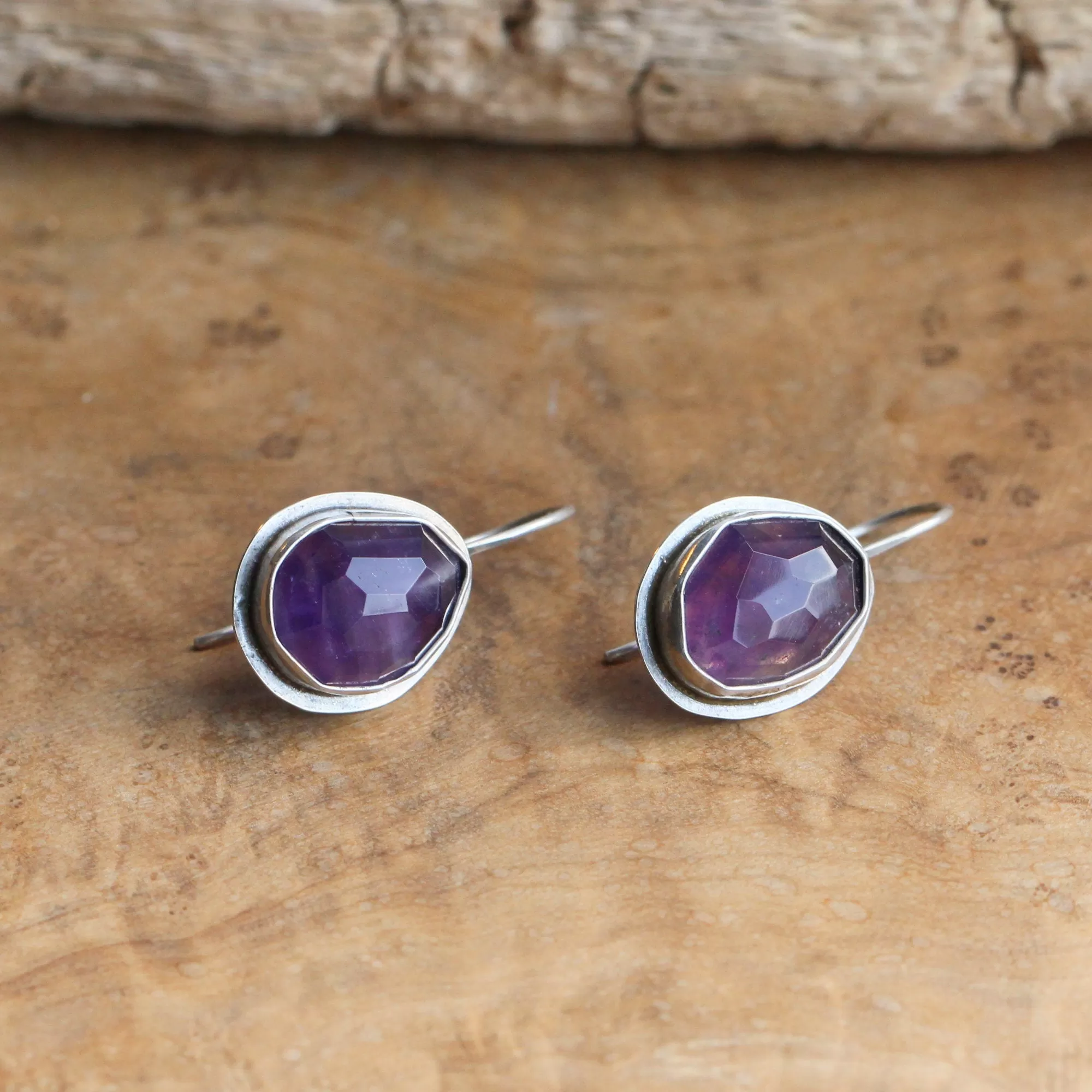 Amethyst French Clip Earrings - Chunky Amethyst Earrings - Silversmith Earrings - Sterling Silver