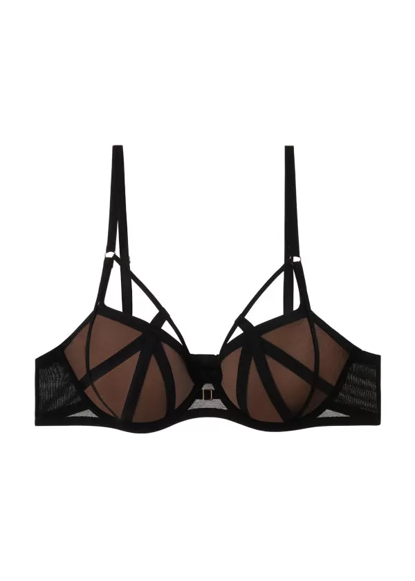 ANN Plus Black Push-Up Molded Mesh Demi Bra with Removable Pads