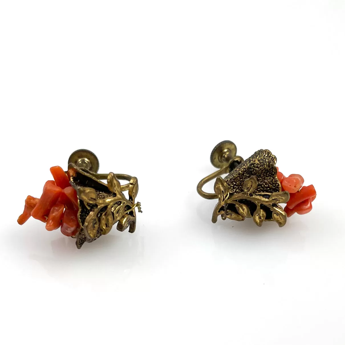 Antique Orange Coral Screw Back Earrings