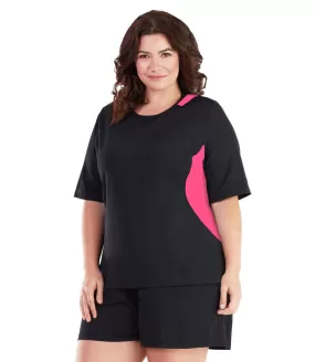 AquaSport Color Block Swim Tee Pink and Black - FINAL SALE