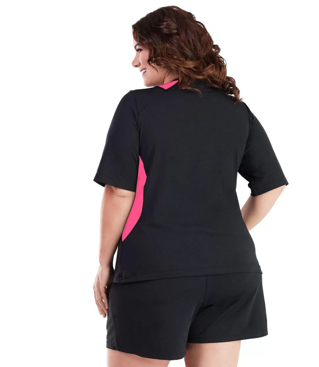 AquaSport Color Block Swim Tee Pink and Black - FINAL SALE