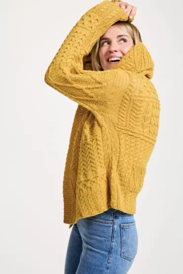 Aran - Merino Patchwork one button collar cardigan - Sunflower