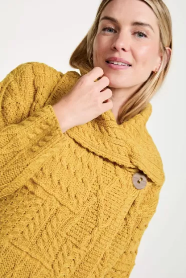 Aran - Merino Patchwork one button collar cardigan - Sunflower