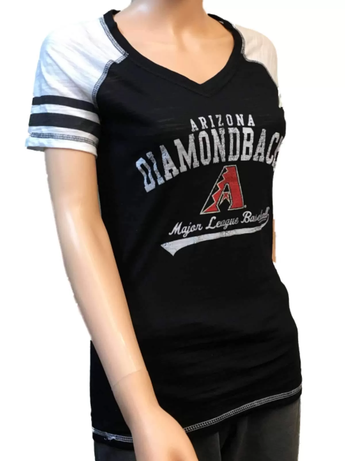 Arizona Diamondbacks SAAG Women Black Baseball Tri-Blend V-Neck T-Shirt