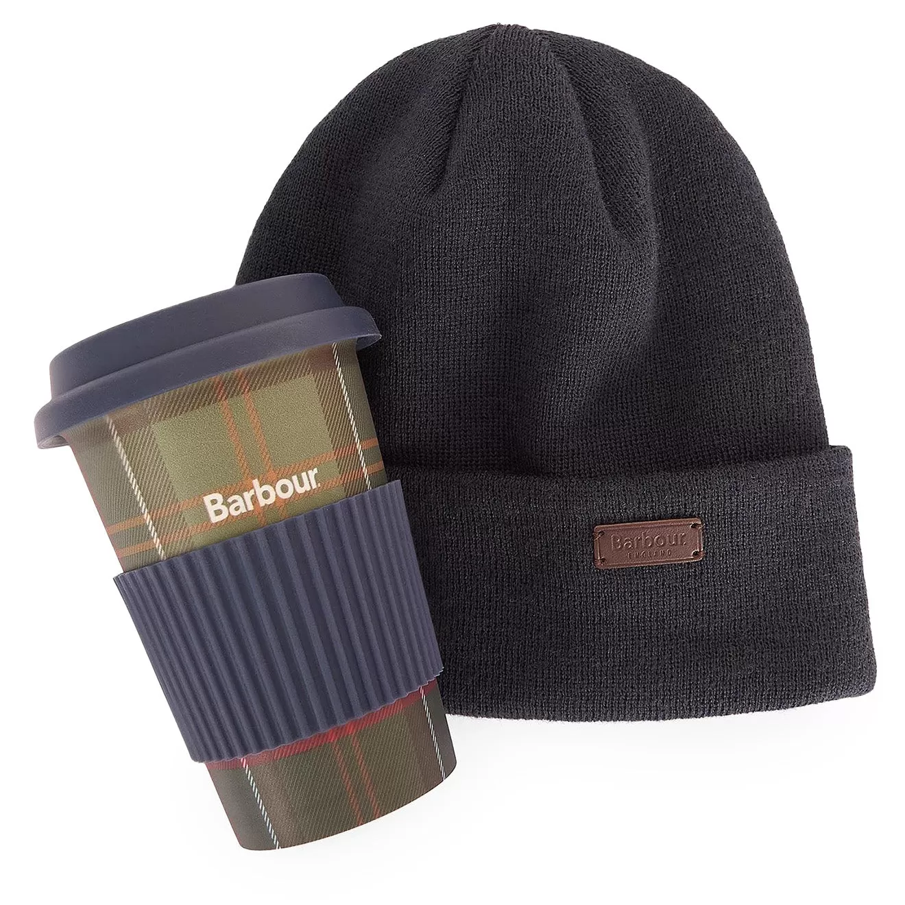 Barbour Beanie and Travel Mug Gift Set Navy / Classic Tartan