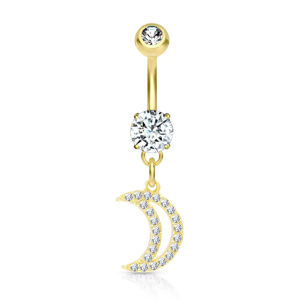 Belly Ring - Cubic Zirconia Moon - Gold