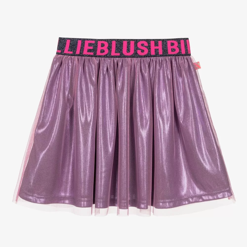 Billieblush Pink Mesh Skirt With A Lining In A Merallic Effect