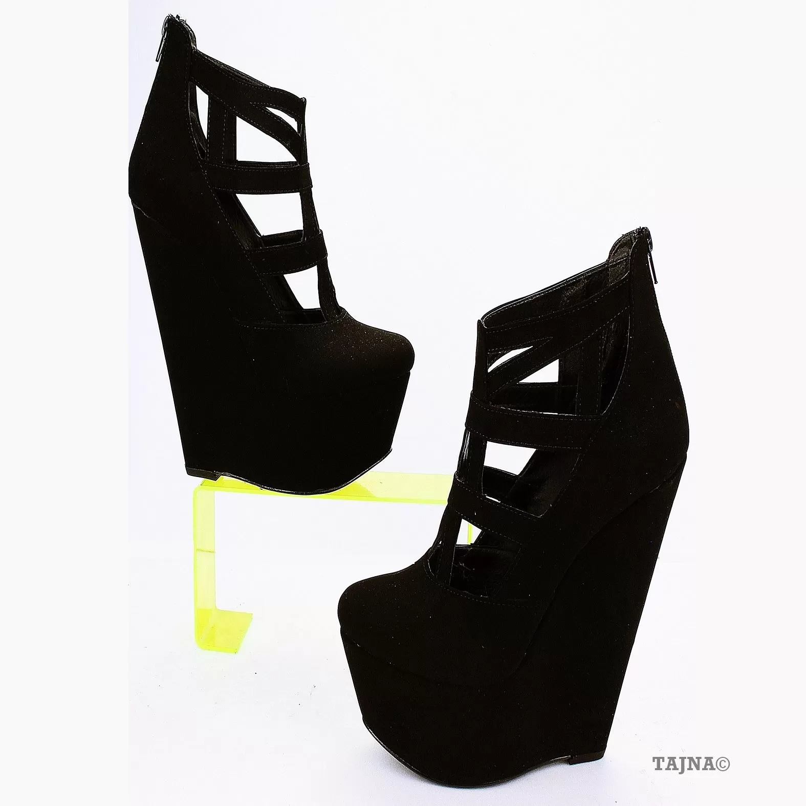 Black Cage Ankle 16 cm Heel Wedge Booties