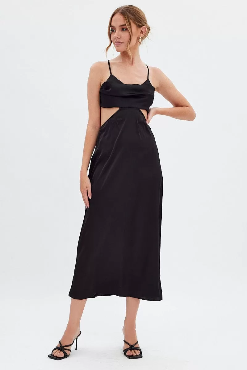 Black Cowl Neck Cutout Midi Dress