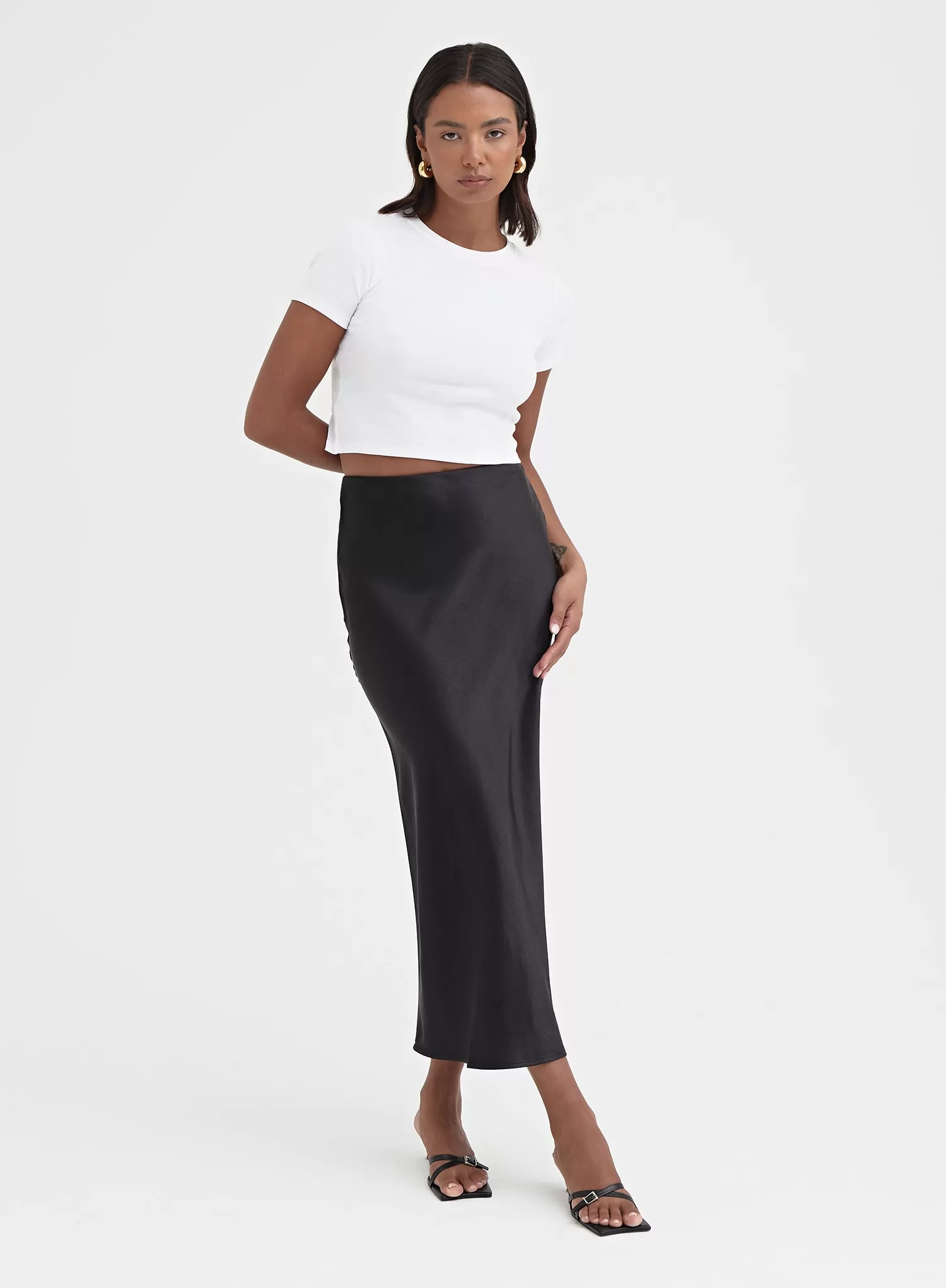 Black Satin Midaxi Skirt - Novah