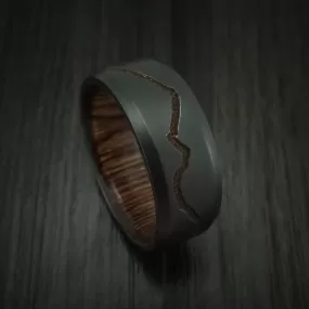 Black Titanium Men's Ring with Custom Mountain Milling and Hardwood Interior Sleeve Custom Made